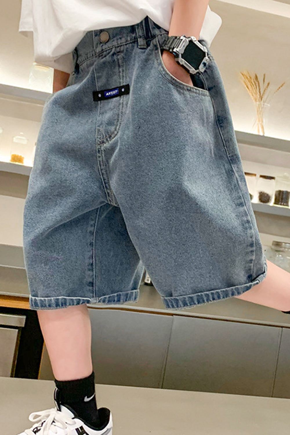 Kids Boys Tremendous Solid Colored Pockets Styled Fabulous Solid Colored Summer Casual Denim Short