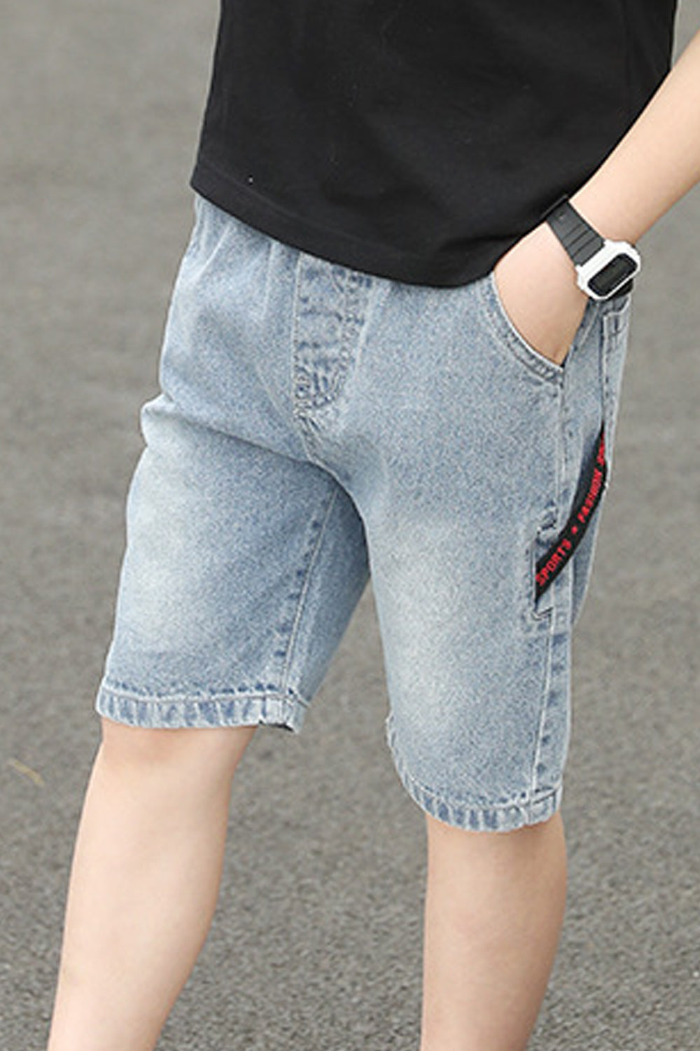Kids Boys Outstanding Solid Colored Summer Relaxed Fit Mid-Waist Casual Denim Short