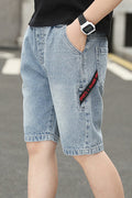 Kids Boys Outstanding Solid Colored Summer Relaxed Fit Mid-Waist Casual Denim Short