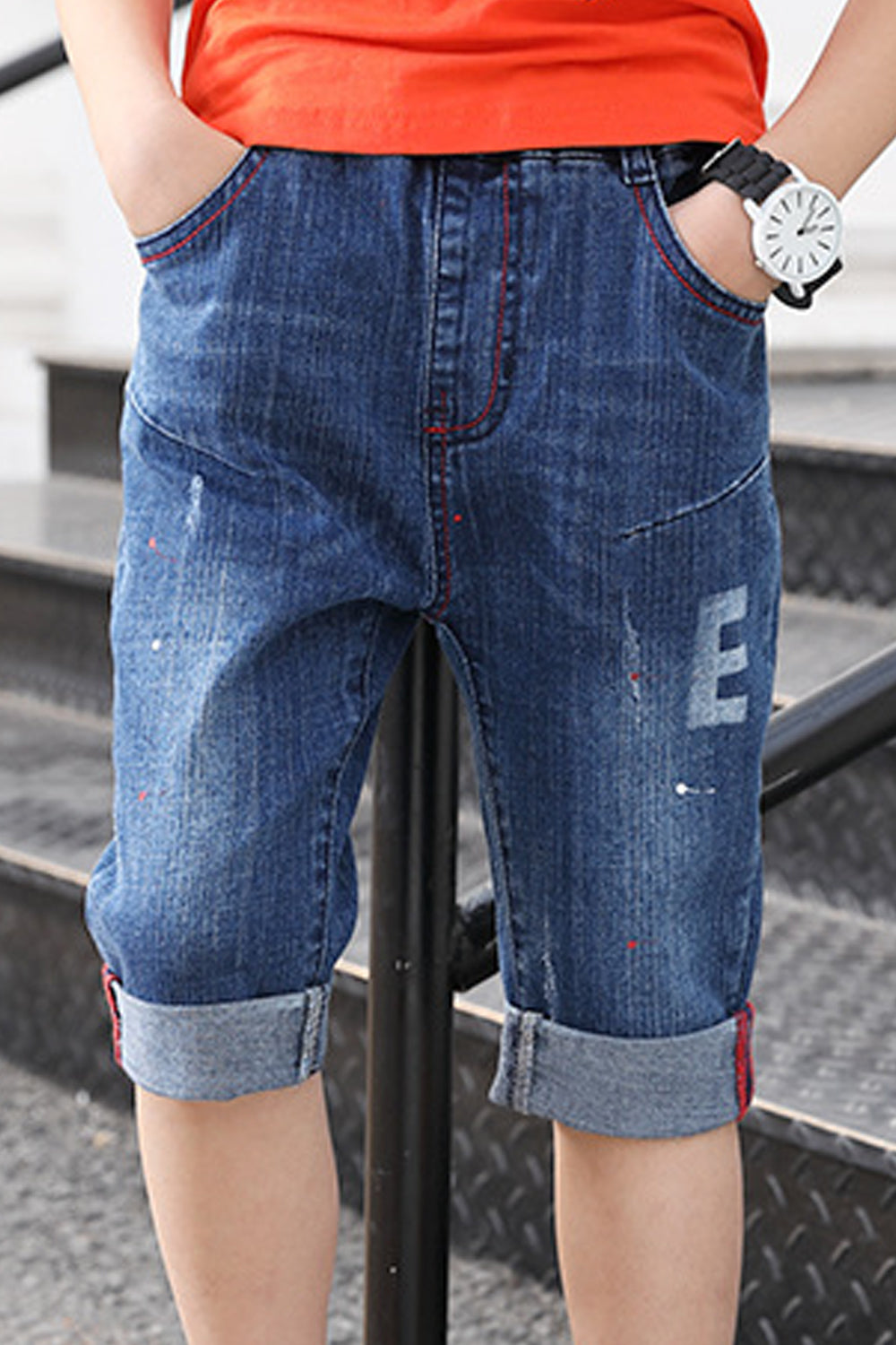 Kids Boys Thin & Breathable Superb Solid Colored Elasticated Mid-Waist Casual Denim Short