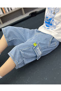 Kids Boys Sophisticated Letter Pattern Summer Relaxed Fit Pockets Styled Casual Denim Short