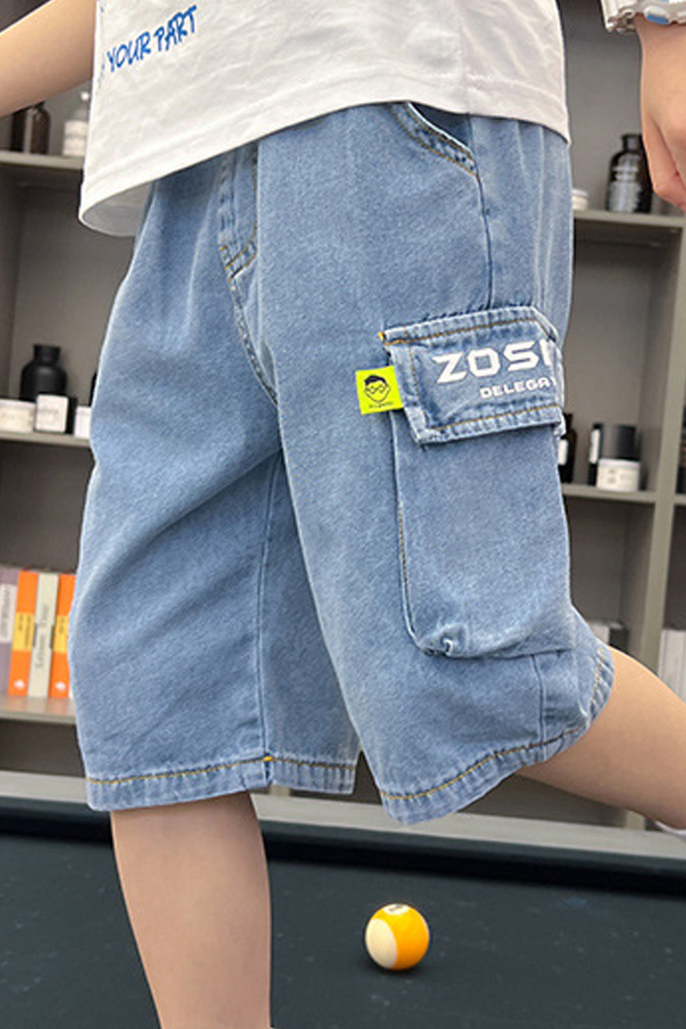 Kids Boys Sophisticated Letter Pattern Summer Relaxed Fit Pockets Styled Casual Denim Short