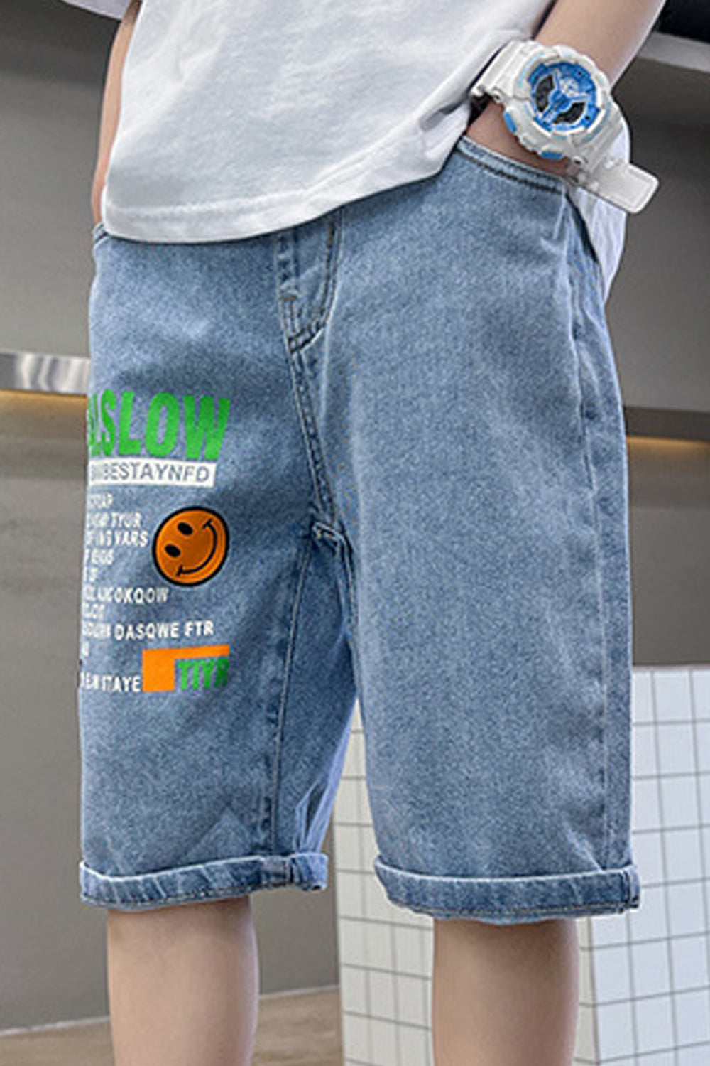 Kids Boys Denim Fashion Easy-Going Mid-Waist Casual and weekend Summer Denim Short