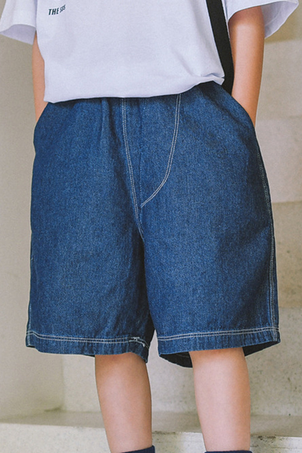 Kids Boys Elasticated Mid-Waist Trendy Solid Colored Thin & Breathable Denim Short