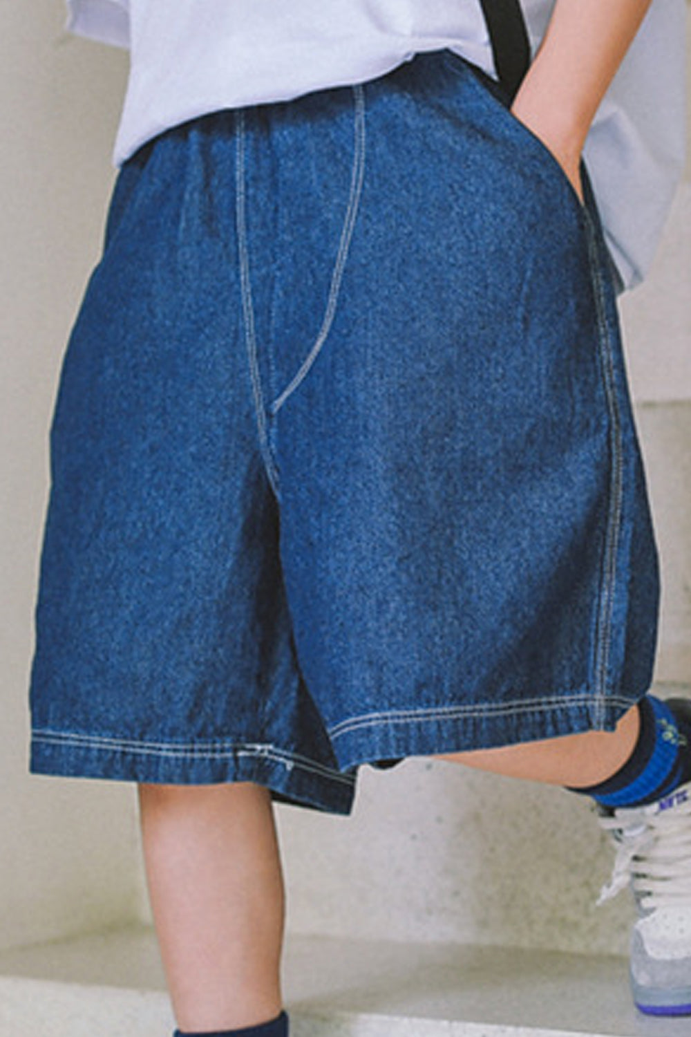 Kids Boys Elasticated Mid-Waist Trendy Solid Colored Thin & Breathable Denim Short