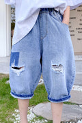 Kids Boys Classy Solid Colored Restful Elasticated Mid-Waist Ripped Styled Weekend Denim Short