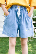 Kids Girls Comfy Elasticated Waist Letter Pattern Side Pockets Summer Shorts