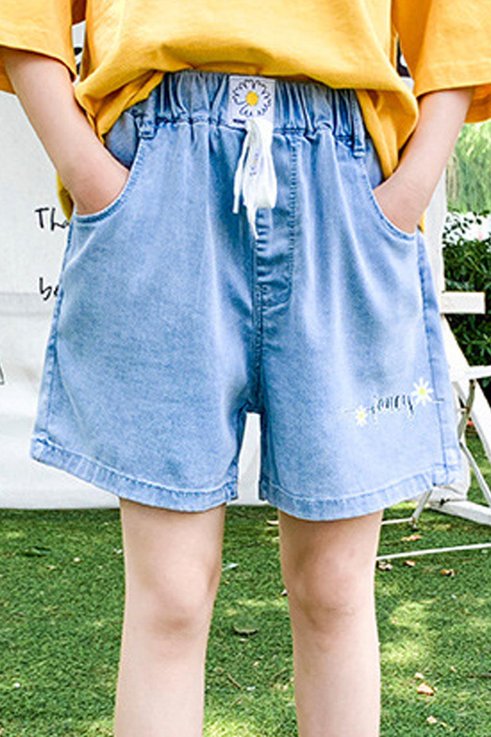 Kids Girls Comfy Elasticated Waist Letter Pattern Side Pockets Summer Shorts