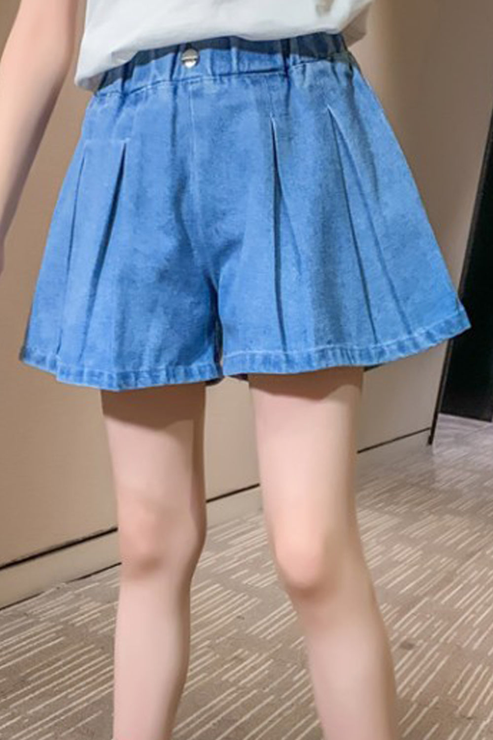 Kids Girls Elasticated Waist Solid Pattern Elegant Loose Skirt Style Summer Short