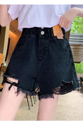 Kids Girls Fancy Button Closure Elasticated Waist Solid Pattern Ripped Denim Short