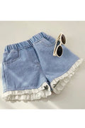 Kids Girls Marvelous Lace Pattern Elasticated Waist Casual Weekened Summer Denim Short