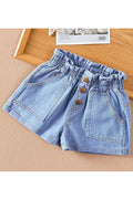 Kids Girls Stylish Button Closure Elasticated Waist Casual Weekened Summer Denim Short