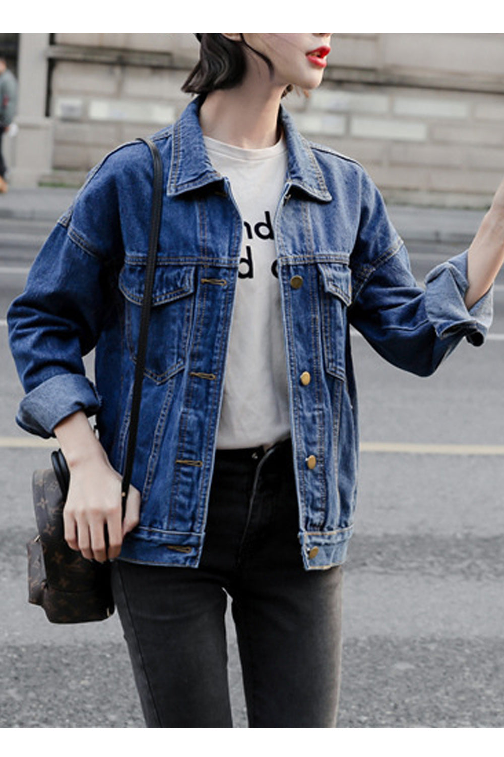 Women Fascinating Long Sleeve Button Closure Collar Neck Solid Colored Denim Jacket