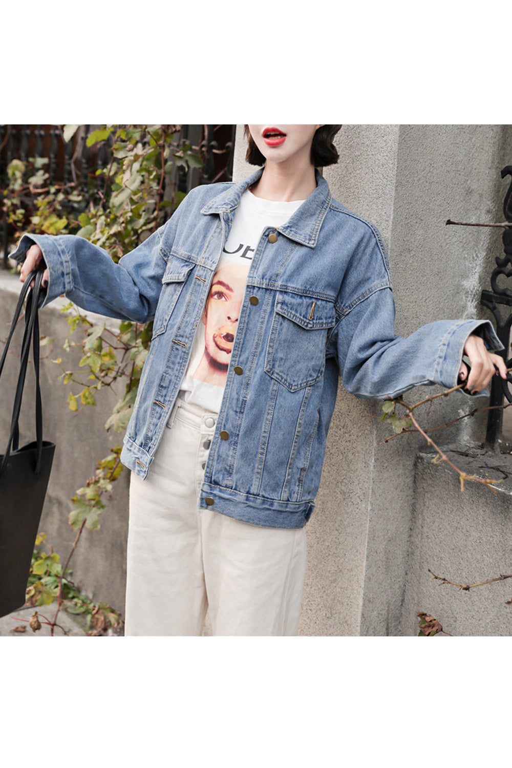 Women Fascinating Long Sleeve Button Closure Collar Neck Solid Colored Denim Jacket