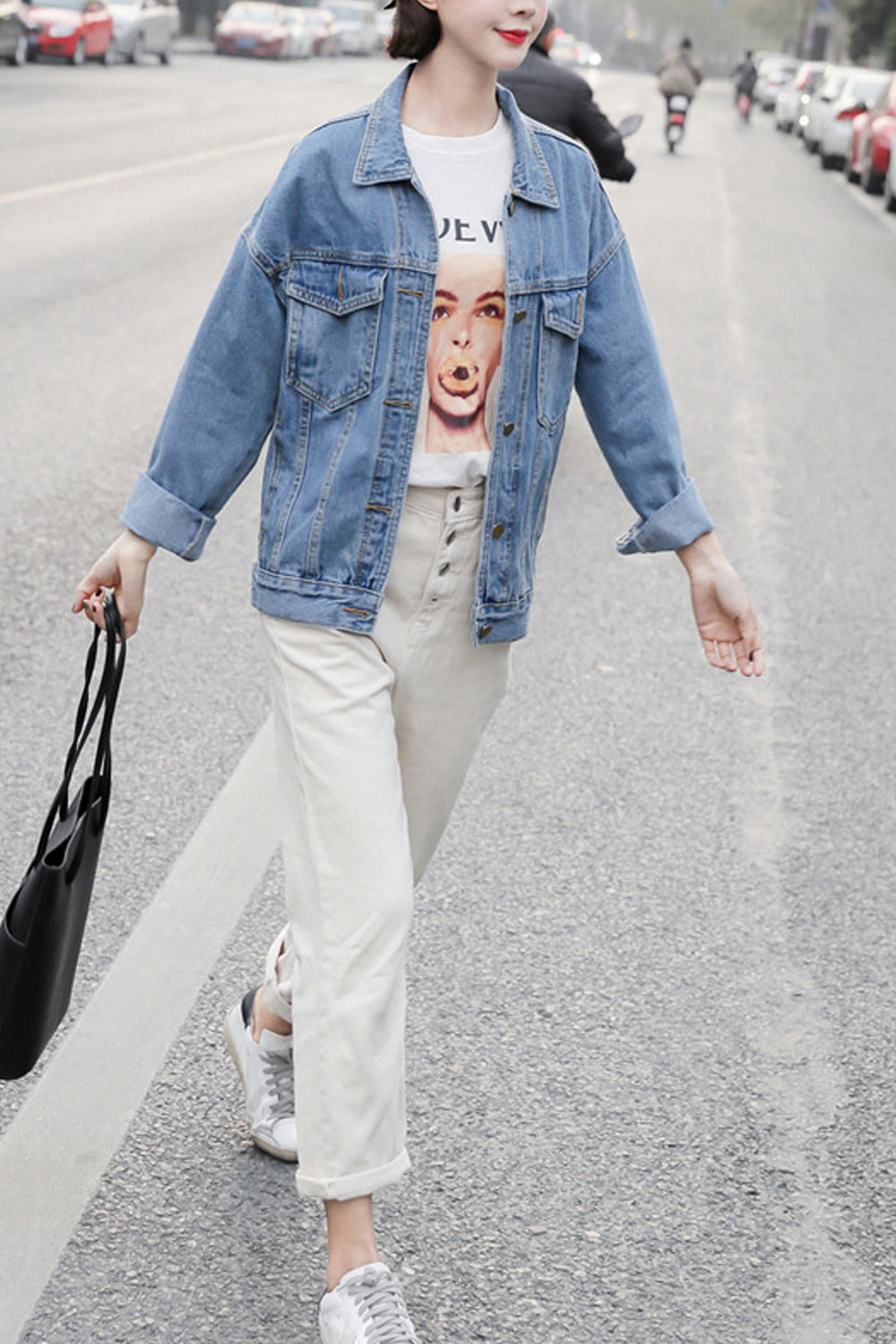 Women Fascinating Long Sleeve Button Closure Collar Neck Solid Colored Denim Jacket