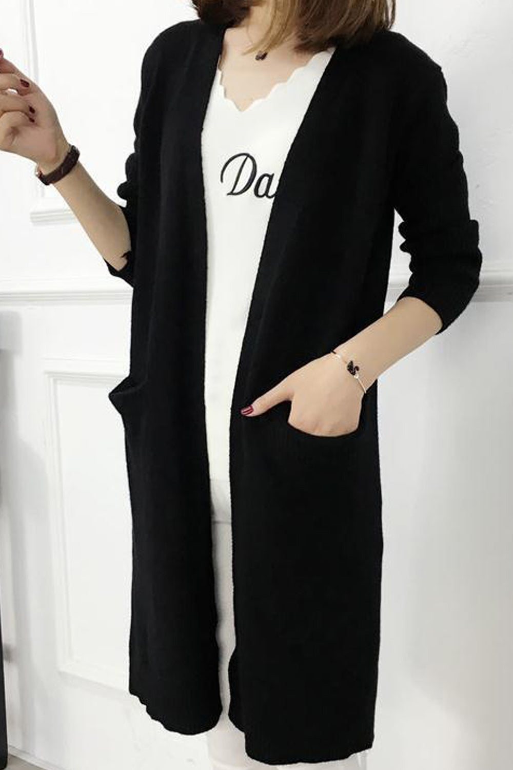 Women Long Length Elegant Solid Colored Thick Lovely Cardigan