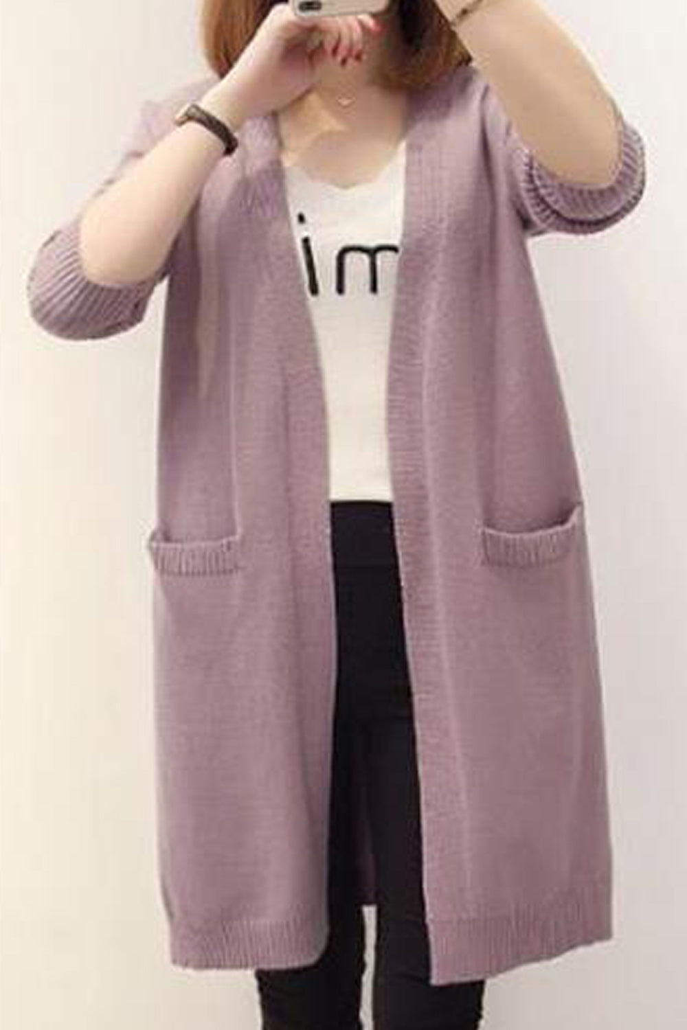 Women Long Length Elegant Solid Colored Thick Lovely Cardigan