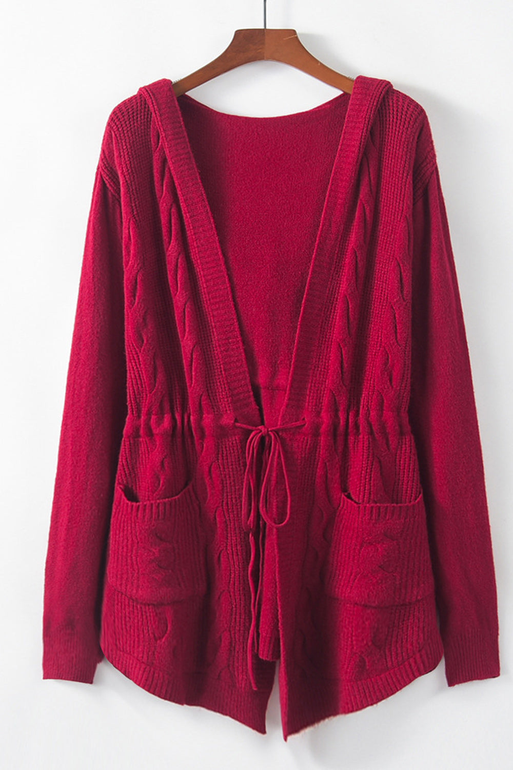Women Hood Neck Tie Waist Comfortable Long Sleeve Cardigan