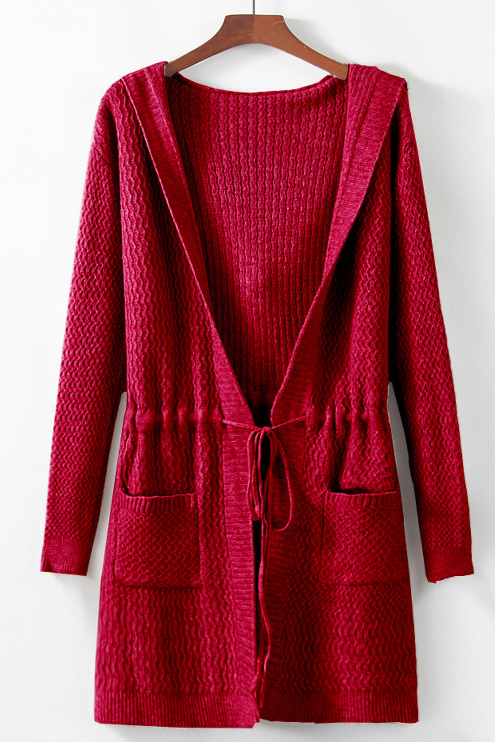 Women Tie Waist Solid Colored Side Pocket Perfect Winter Season Cardigan
