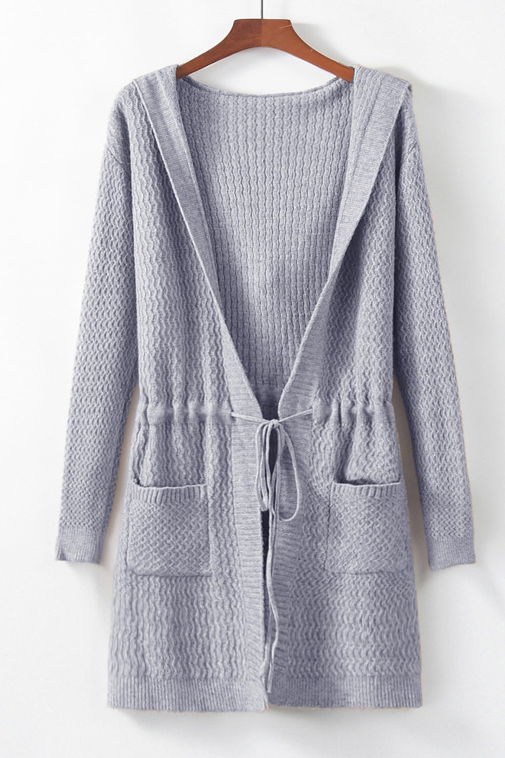 Women Tie Waist Solid Colored Side Pocket Perfect Winter Season Cardigan