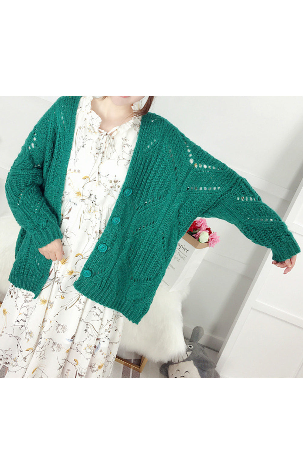 Women Charming Knitted Solid Colored Long Sleeve Thick Cardigan