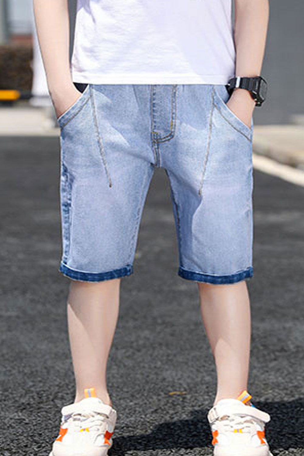 Kids Boys Massive Letter Pattern Thin & Restful Elasticated Mid-Waist Weekend Denim Short