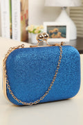 Women Metal Lovely Sequins Pattern Hook Closure Horizontal Shaped Clutch Bag