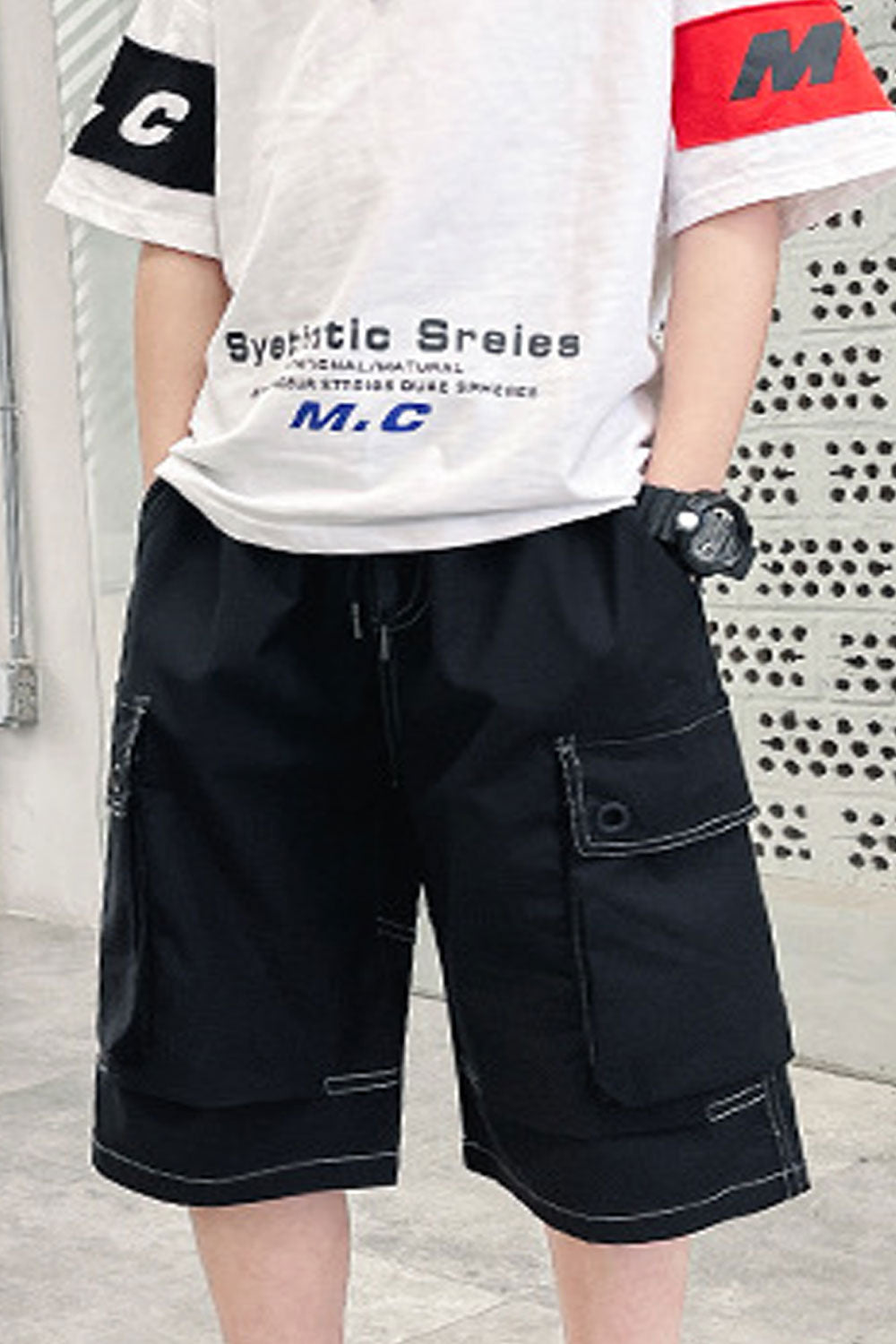 Kids Boys Loose Fashion Elasticated Mid-Waist Long Flap Pockets Comfortable Casual Short
