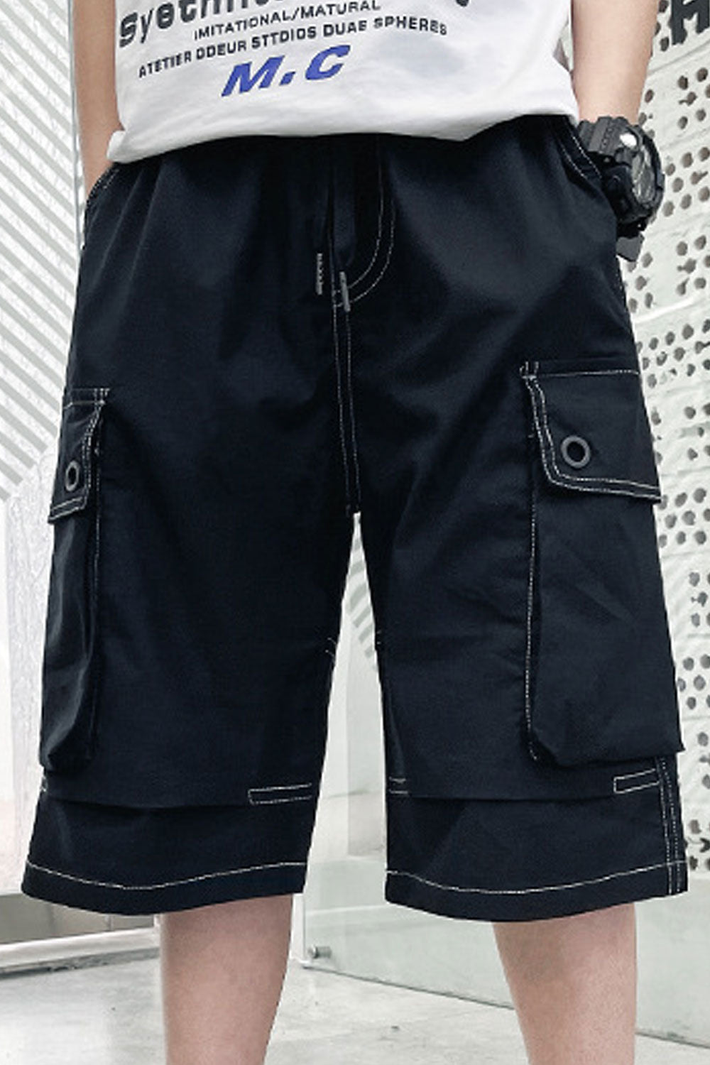 Kids Boys Loose Fashion Elasticated Mid-Waist Long Flap Pockets Comfortable Casual Short