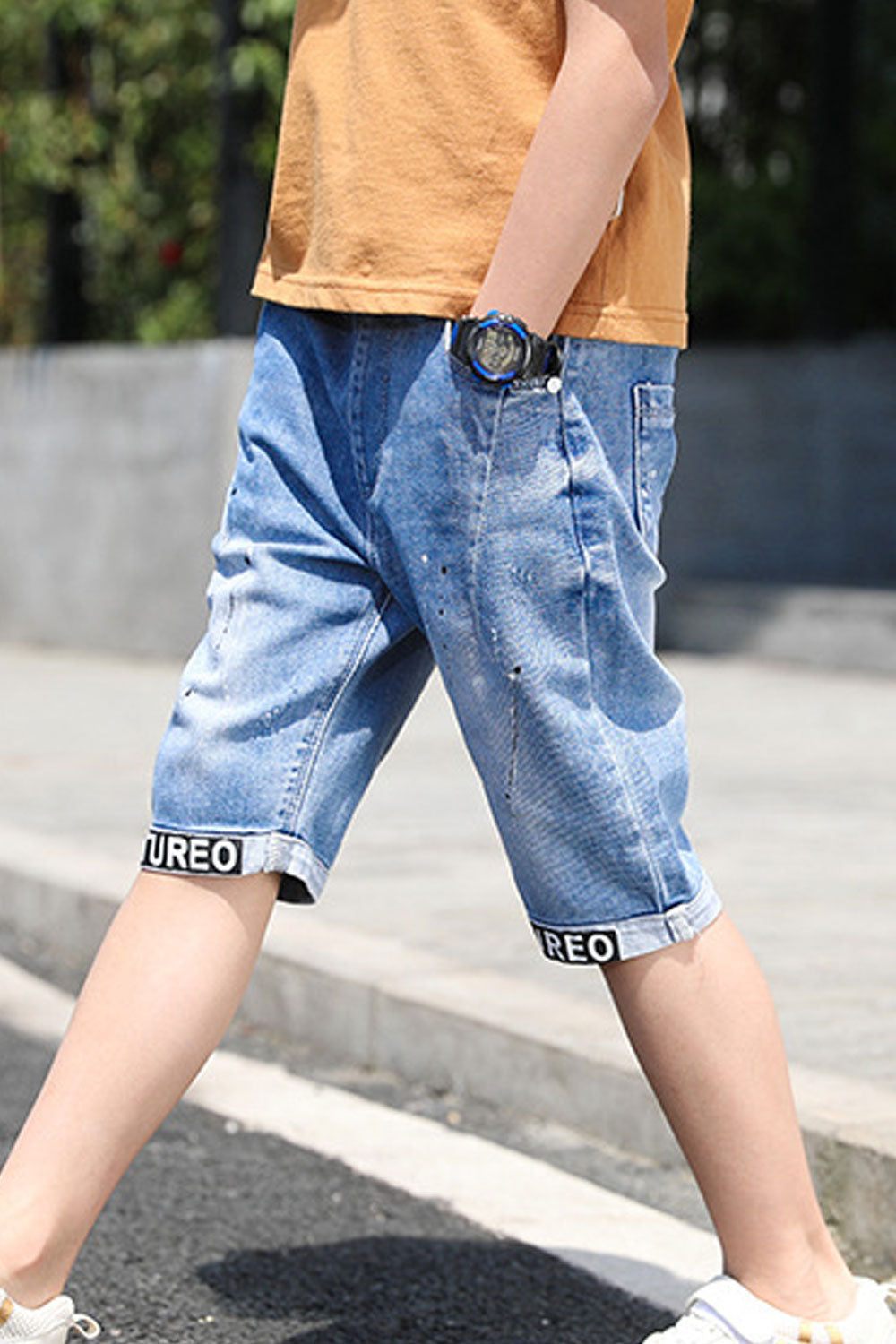 Kids Boys Sophisticated Solid Colored Elasticated Belt Loops Waist Summer Restful Denim Short