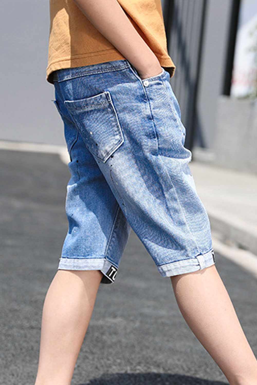 Kids Boys Sophisticated Solid Colored Elasticated Belt Loops Waist Summer Restful Denim Short
