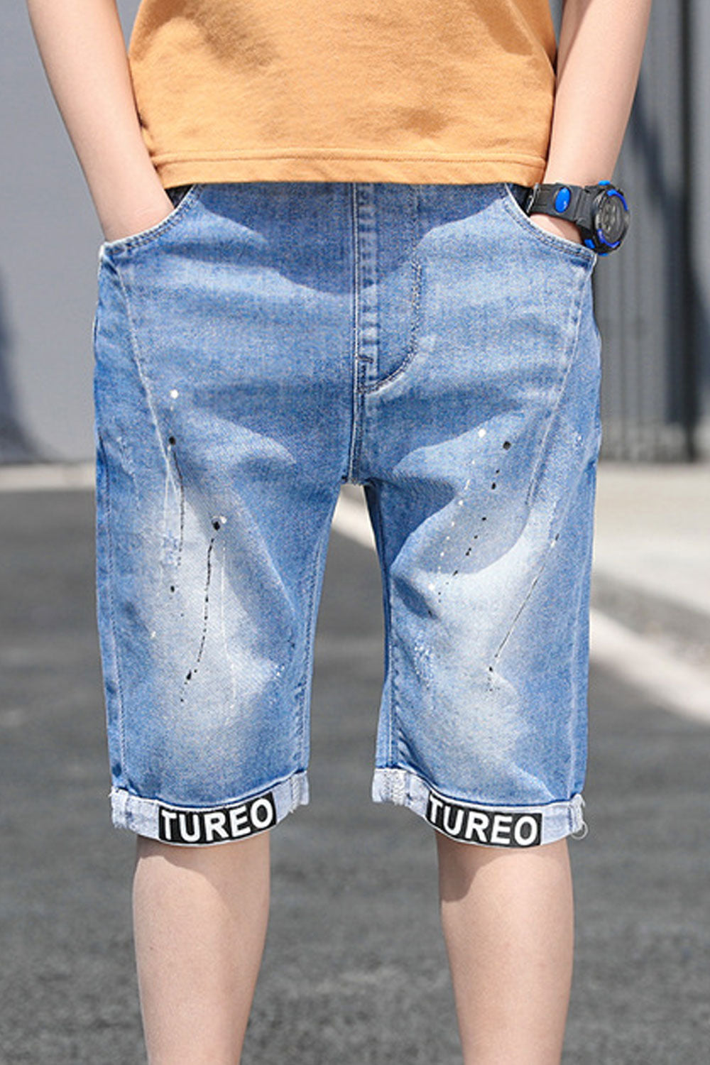 Kids Boys Sophisticated Solid Colored Elasticated Belt Loops Waist Summer Restful Denim Short