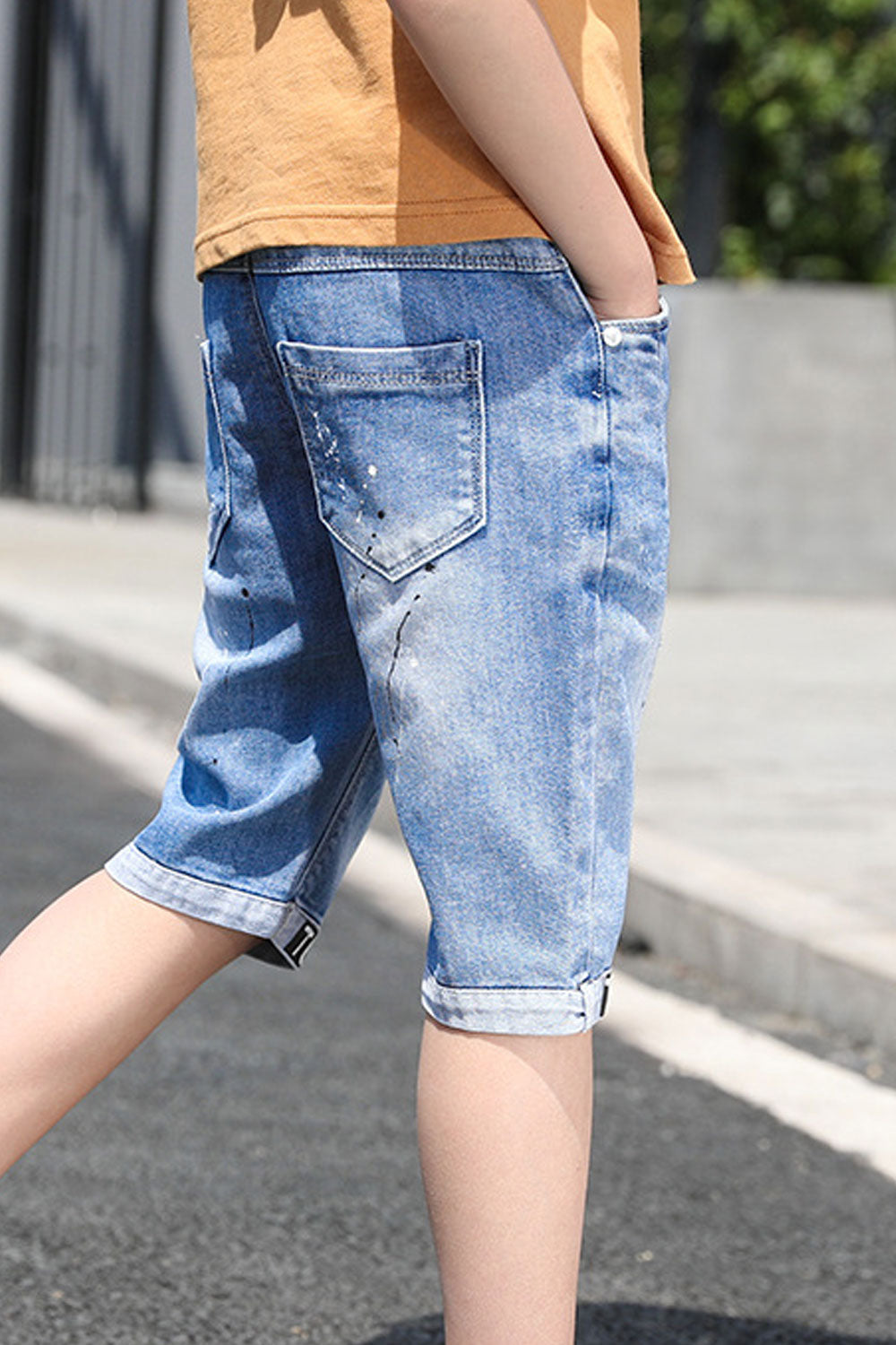 Kids Boys Sophisticated Solid Colored Elasticated Belt Loops Waist Summer Restful Denim Short