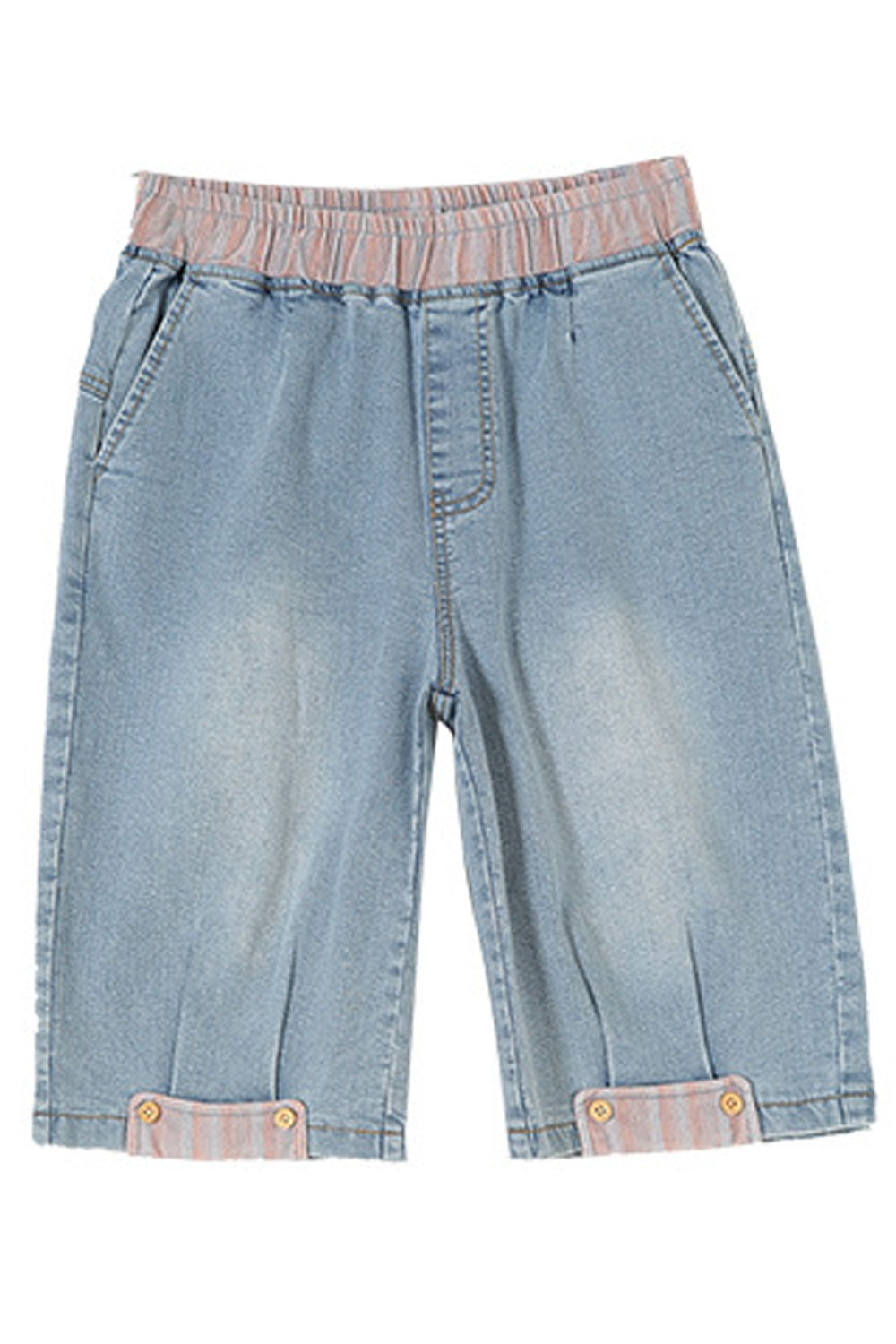 Women Restful Elasticated Waist Solid Pattern Thin Summer Denim Short