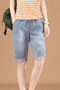 Women Restful Elasticated Waist Solid Pattern Thin Summer Denim Short