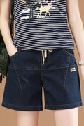 Women Superb Drawstring Elasticated Waist Modern Stitched Solid Pattern Summer Denim Short