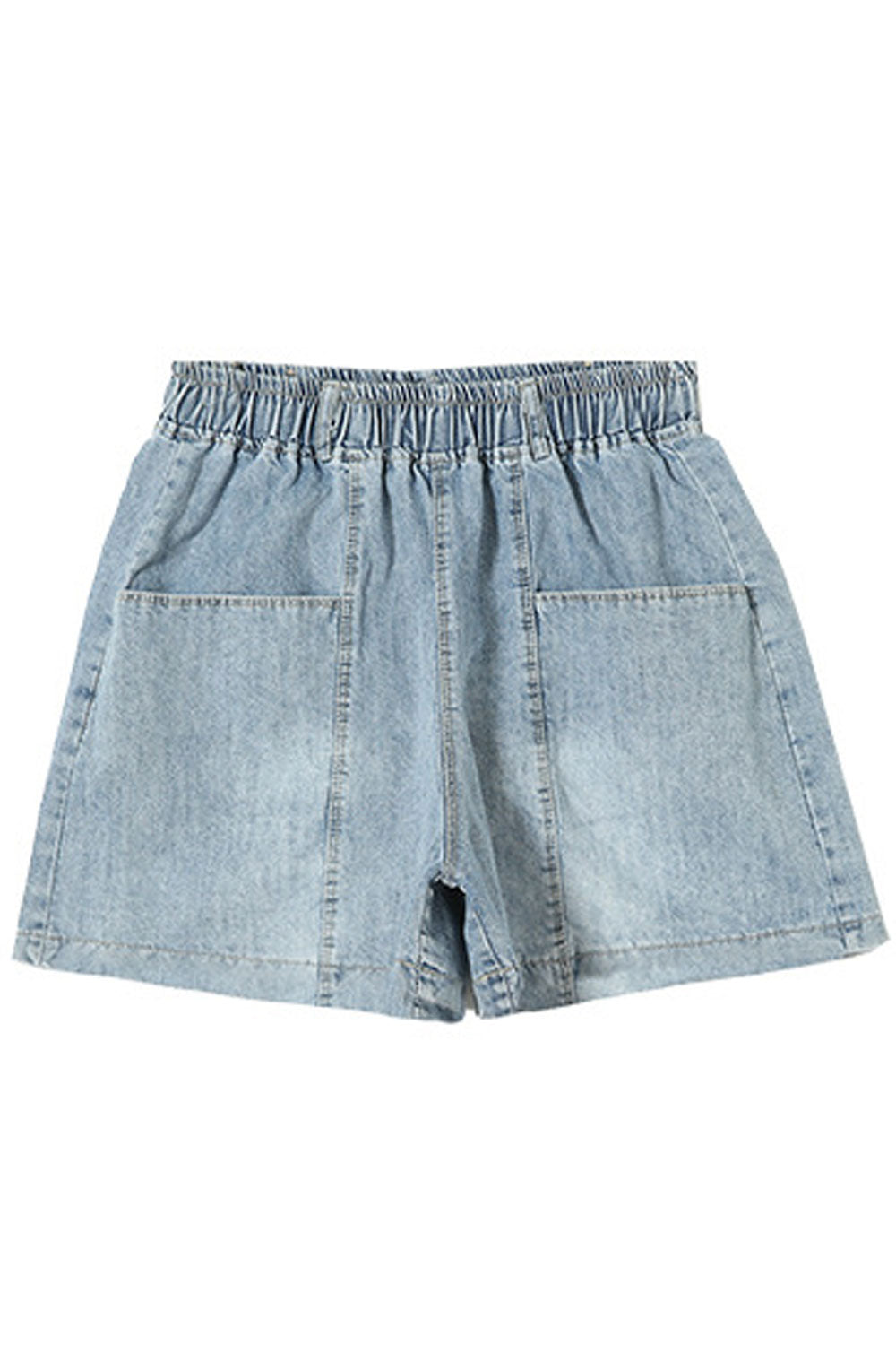 Women Relaxing Elasticated Waist Flap Pockets Solid Pattern Thin Summer Denim Short