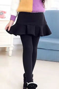Kids Girls Knitted Ruffled Styled Restful Waist Lovely Solid Colored Slim Fit Casual Leggings