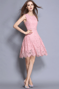 Women Sleeveless Waist Fitted Short Length Dress Pink