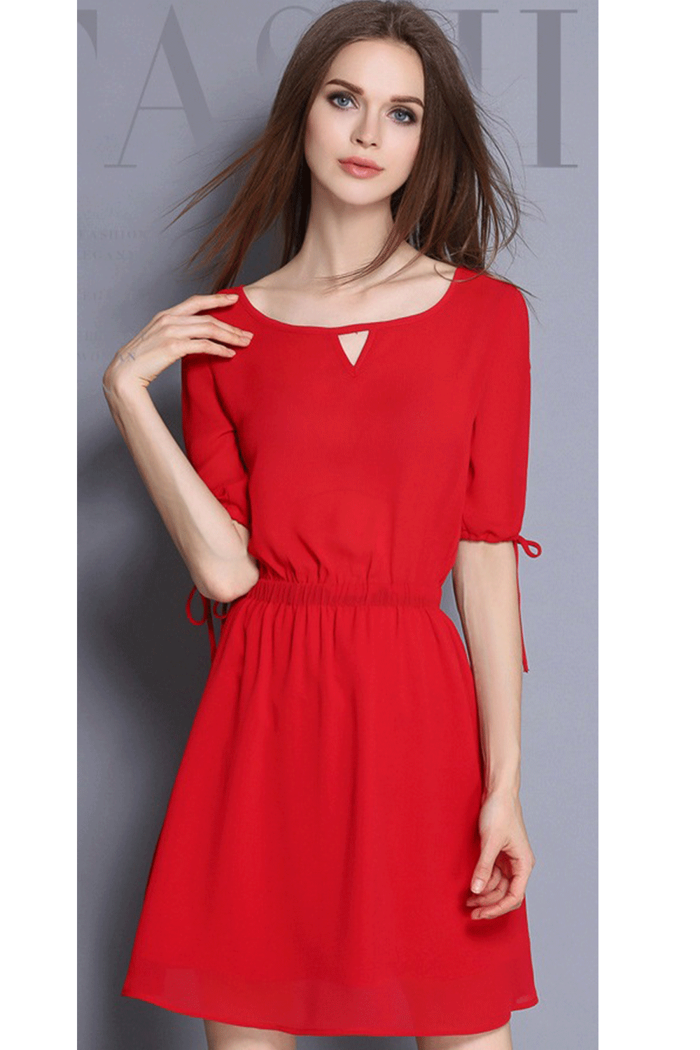 Women Solid Color Keyhole Neck Halter Skirt Dress