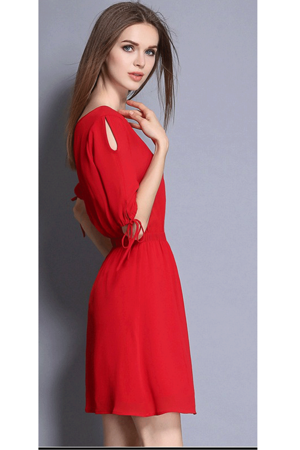 Women Solid Color Keyhole Neck Halter Skirt Dress