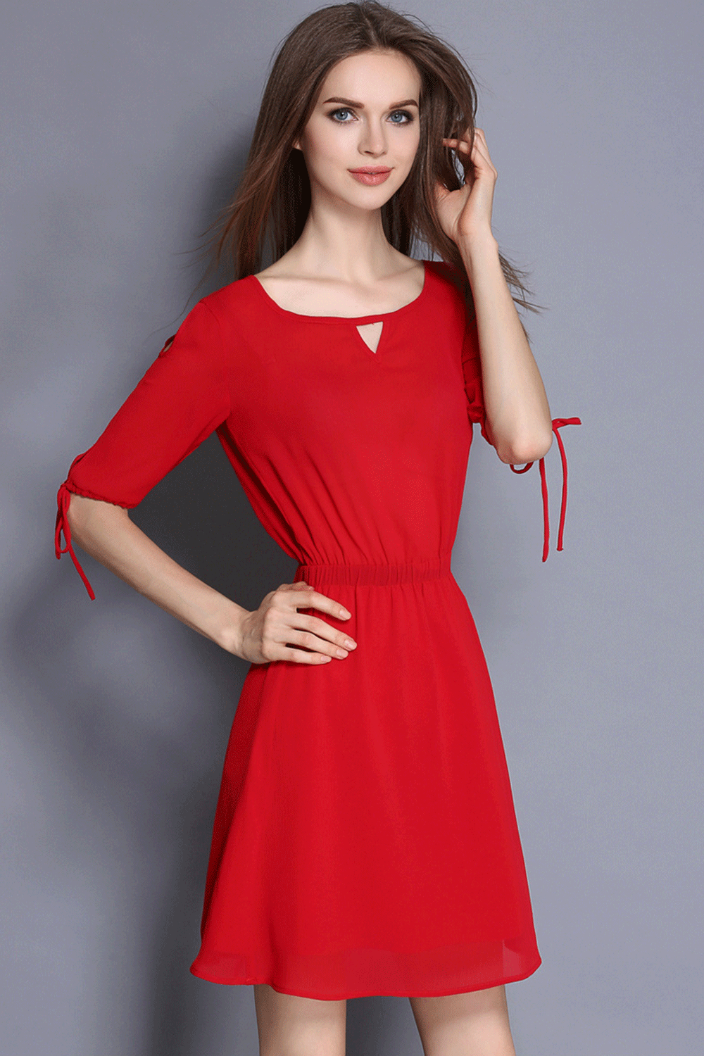 Women Solid Color Keyhole Neck Halter Skirt Dress