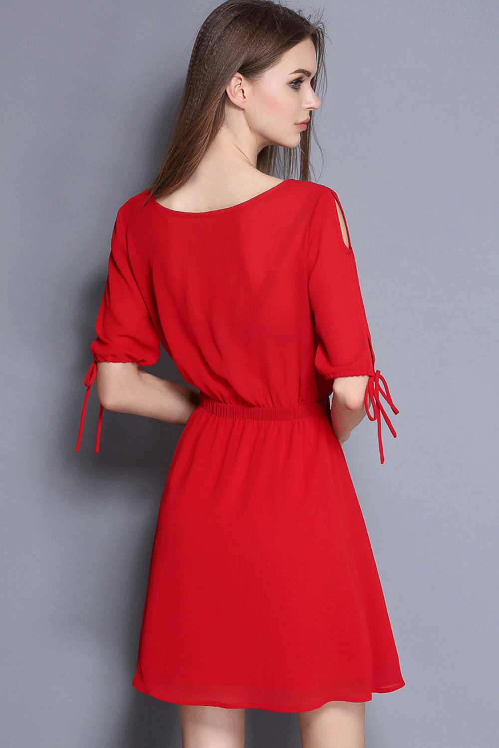 Women Solid Color Keyhole Neck Halter Skirt Dress