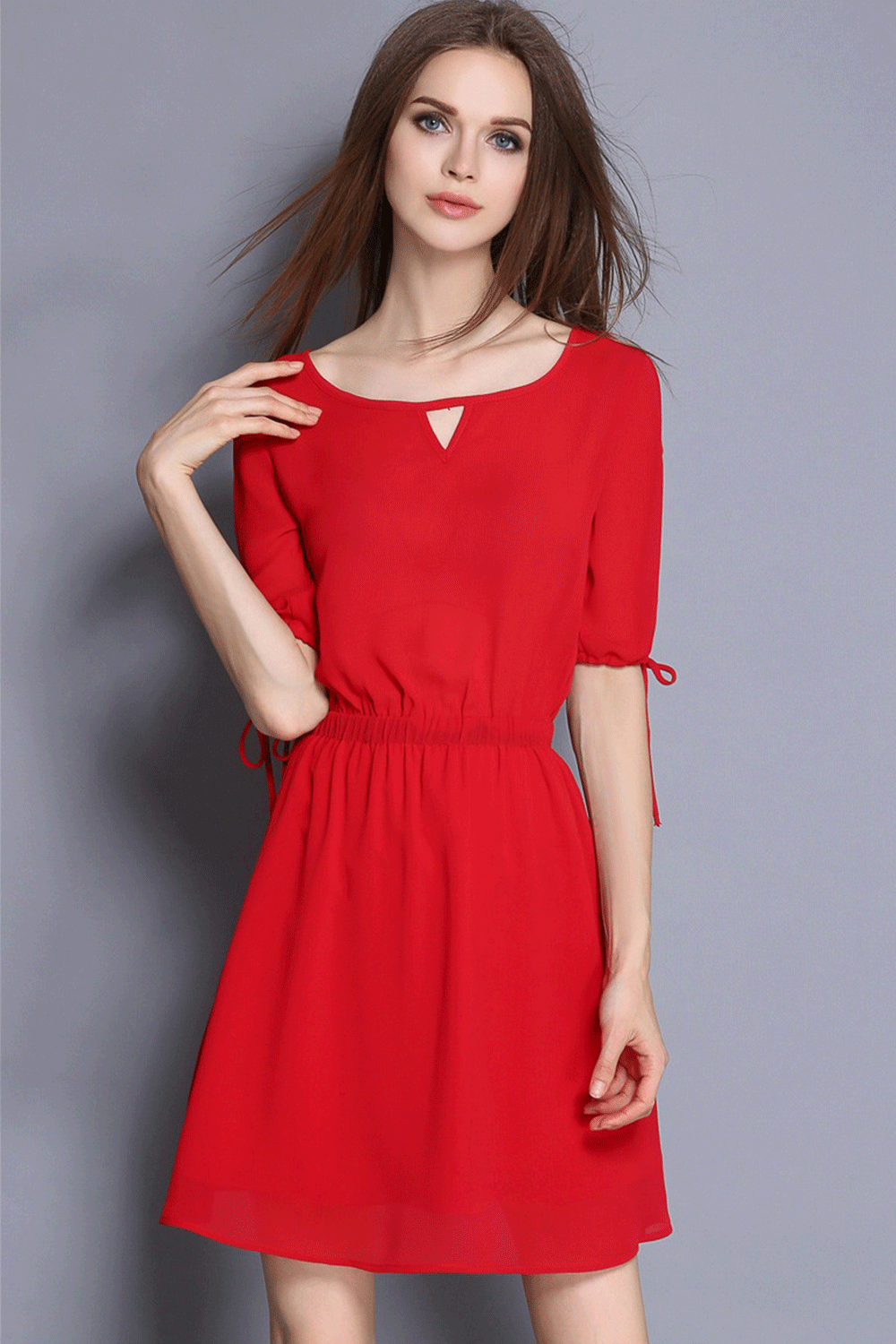 Women Solid Color Keyhole Neck Halter Skirt Dress