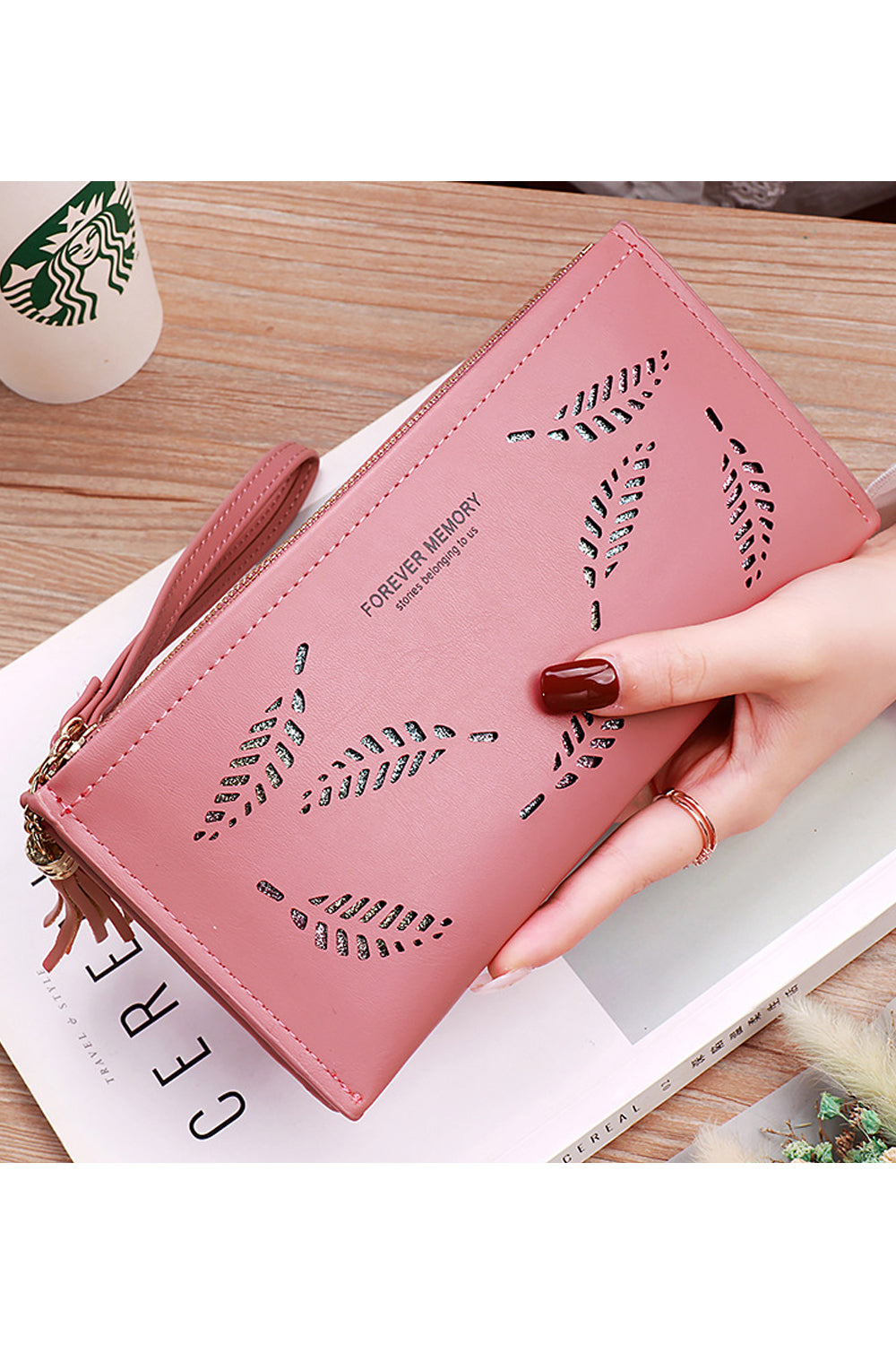 Women Horizontal Zipper Closure Hollow Superb Solid Colored Two Folds PU Casual Wallet