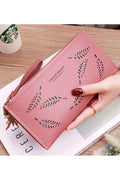 Women Horizontal Zipper Closure Hollow Superb Solid Colored Two Folds PU Casual Wallet