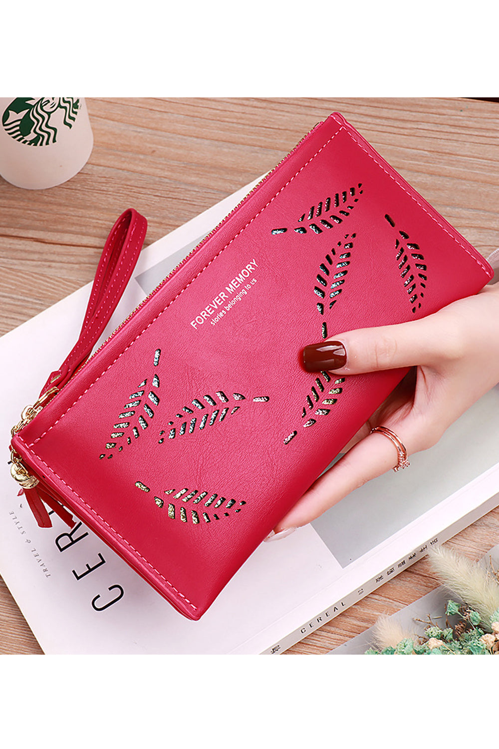 Women Horizontal Zipper Closure Hollow Superb Solid Colored Two Folds PU Casual Wallet