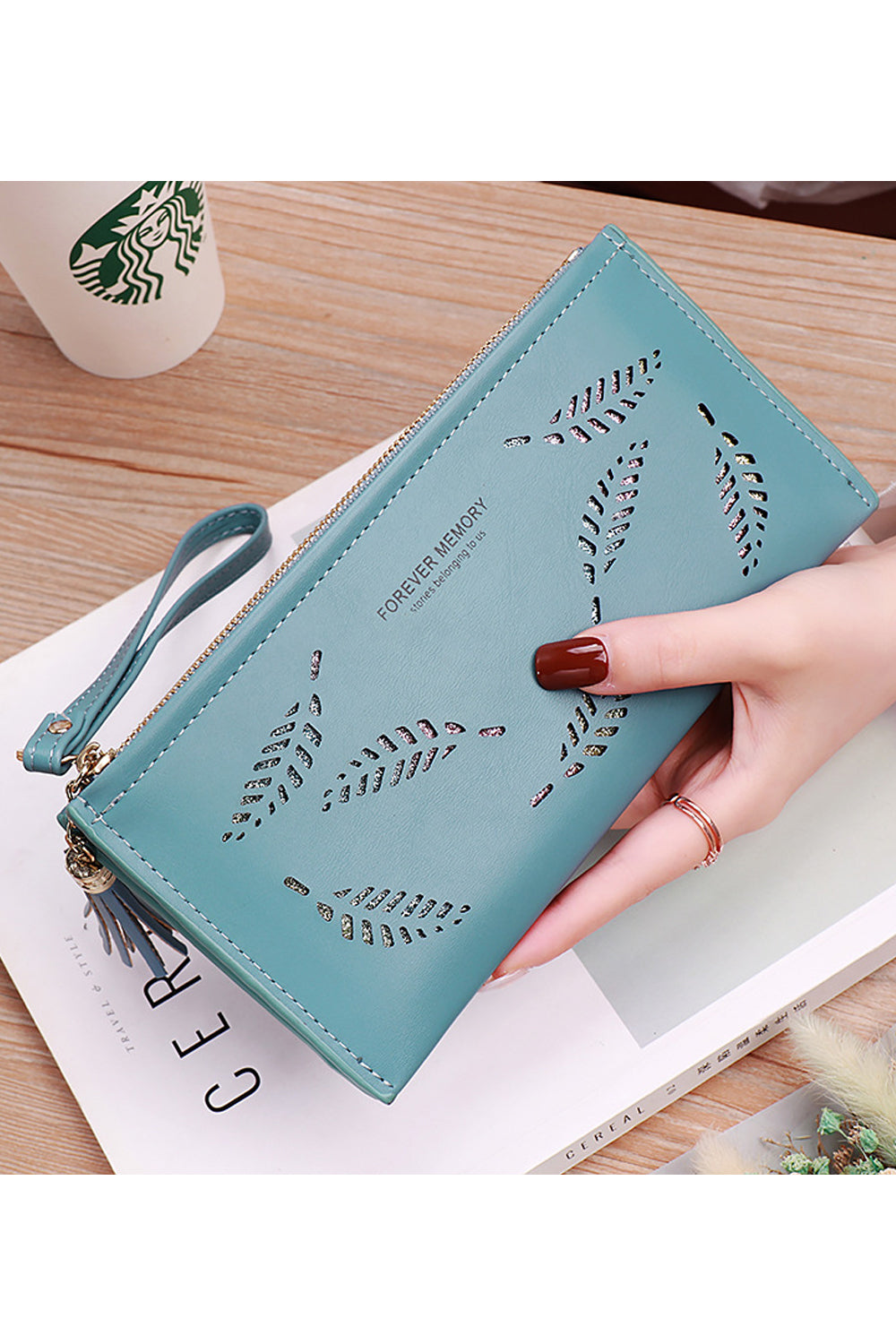 Women Horizontal Zipper Closure Hollow Superb Solid Colored Two Folds PU Casual Wallet