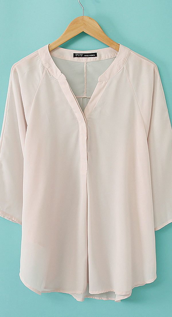 Women Elegent Solid Colored Loose Short Sleeve Restful V-Neck Summer Casual Shirt