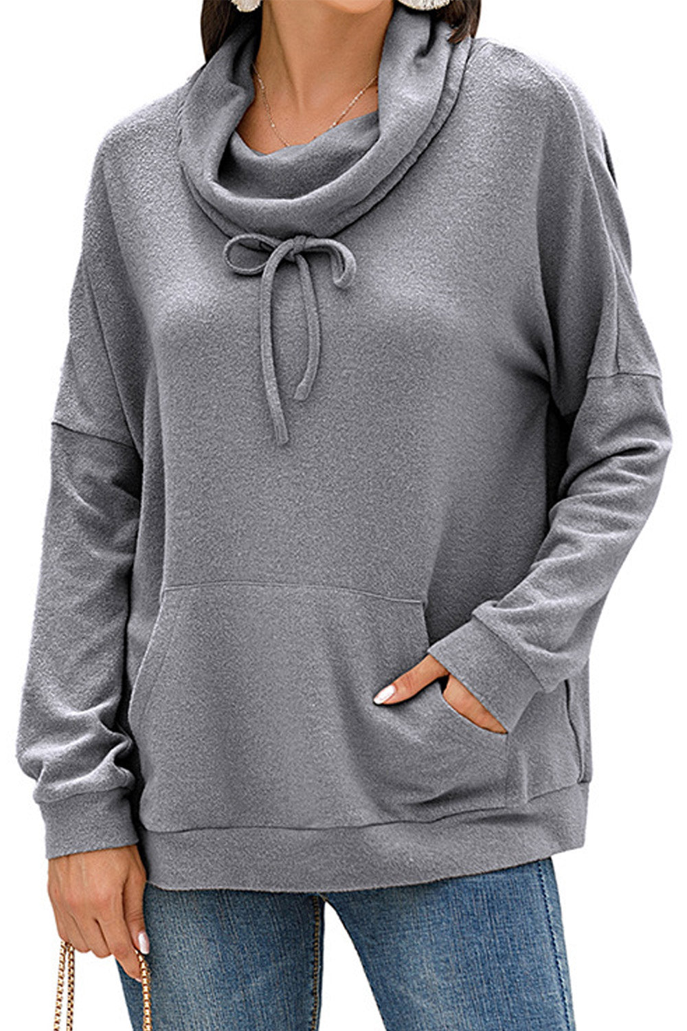 Women Modern Drawstring Closure Solid Pattern Long Sleeve Kangaroo Pocket Winter Sweatshirt
